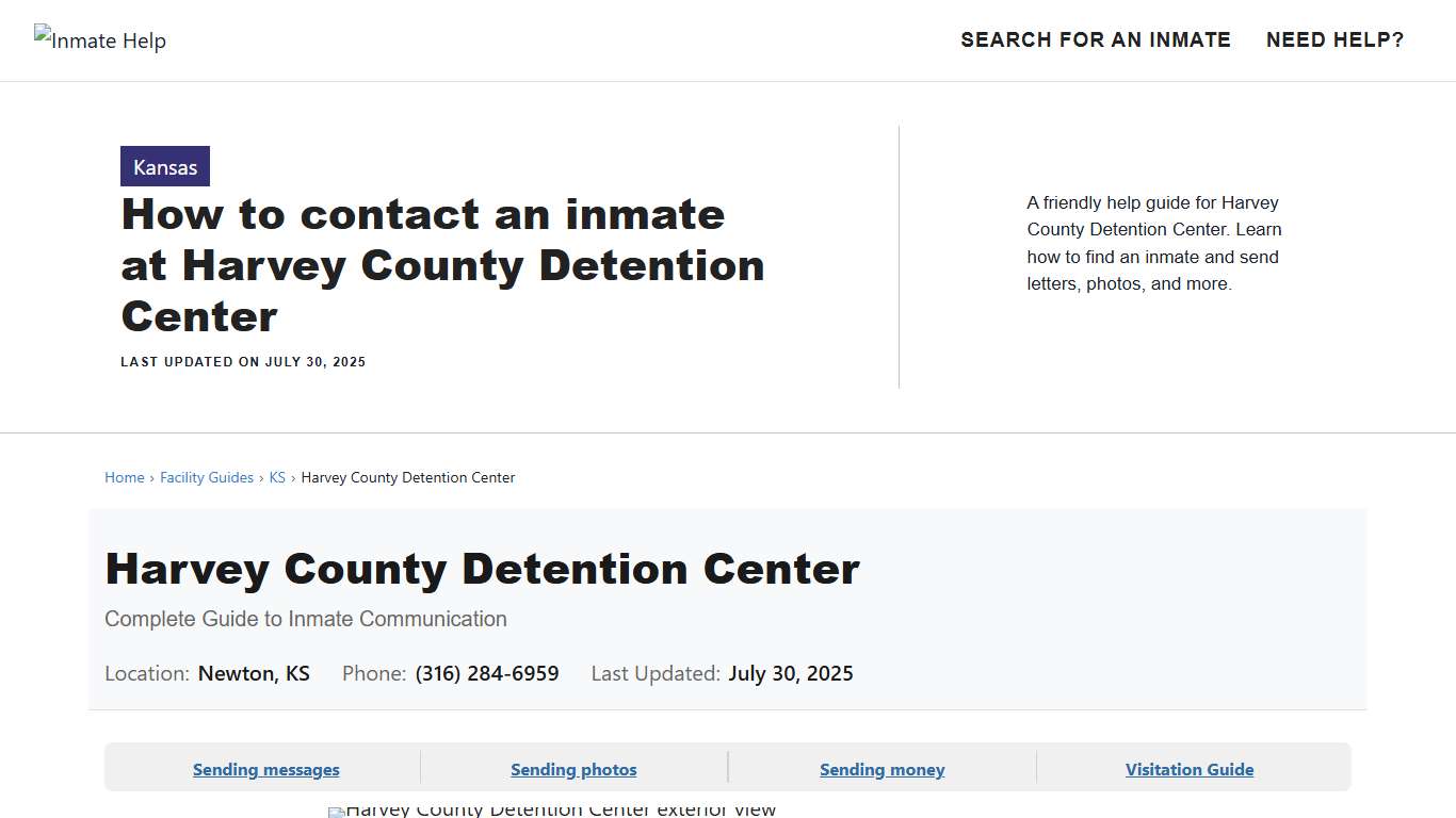 How to contact an inmate at Harvey County Detention Center - Inmate Help
