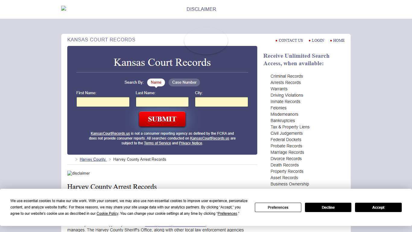 Harvey County Arrest Records | KansasCourtRecords.us